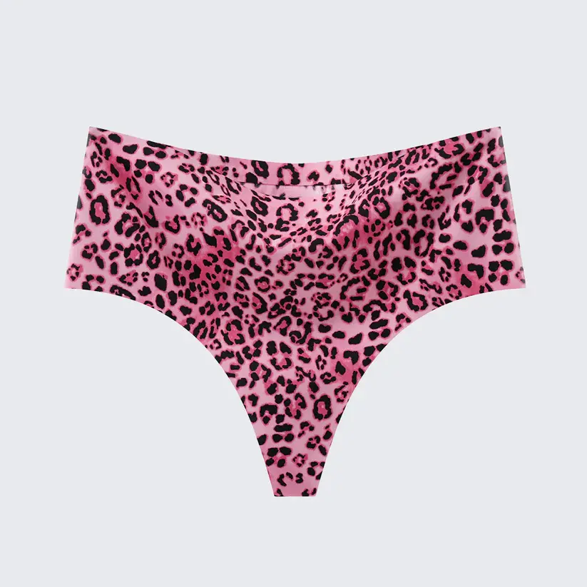 Women's Seamless Ice Silk Thong Underwear Leopard Print & Solid Color Panties