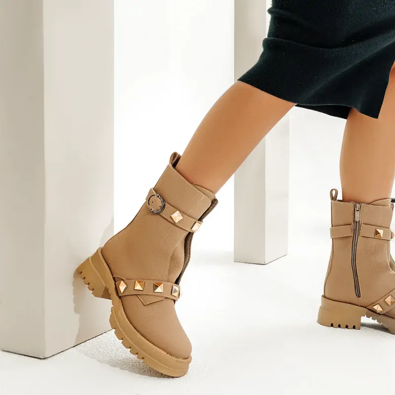 HALF BOOT LEATHER MID HEELS R-603