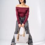 Tote Bag with Contrast Handle - cafe