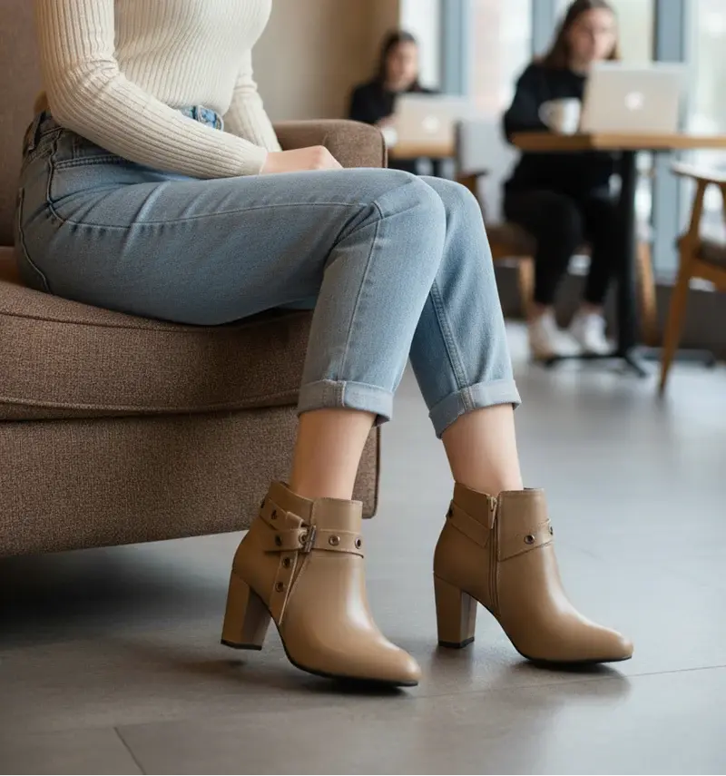 Boot Mid Heels Leather R-510