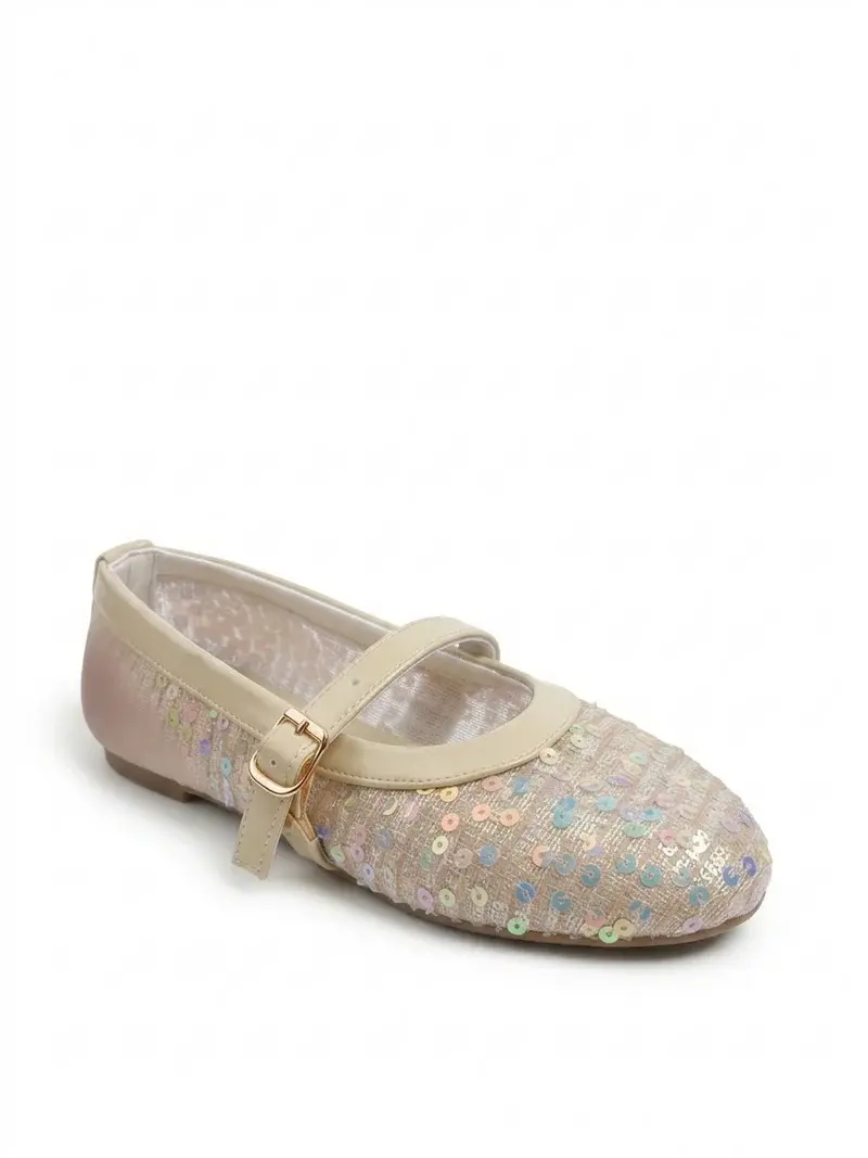 Sparkling Sequin Ballerina Flats with Elegant Strap BN-51