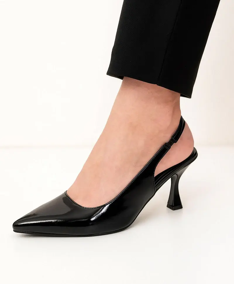 Shiny Step Slingback Heels C-103