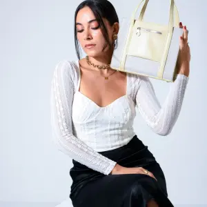 Mini Tote with Front Pocket - BEIGE