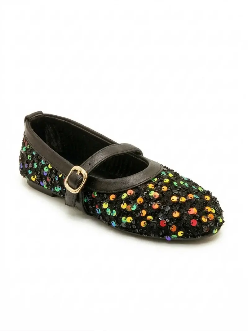 Sparkling Sequin Ballerina Flats with Elegant Strap BN-51