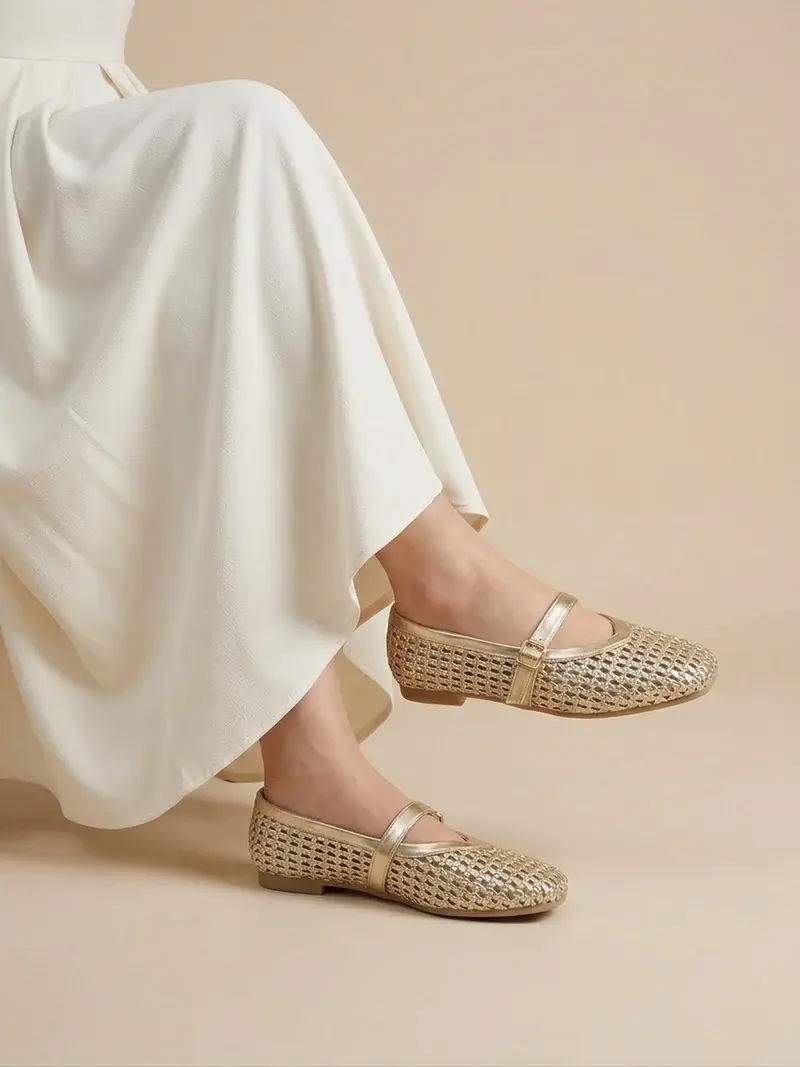 Elegant Woven Ballet Flats with Front Strap BN-56