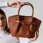 Belted Pebbled Hand Bag - camel