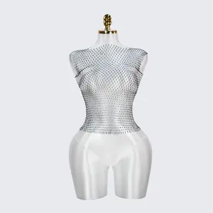 Shiny Crystal Fishnet Cover Up Summer Beach Mesh Top