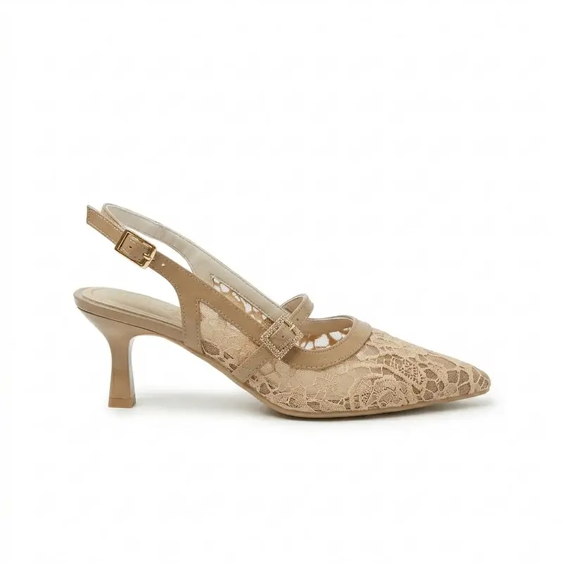 Lace Heeled Slingback Sandal C-118