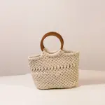 Handcrafted Macramé Statement Handbag – Bohemian Woven Tote with Wooden Handles