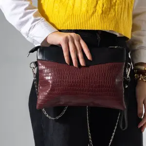 Croc-Embossed Oversized Clutch-marron