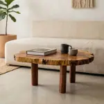 Solid Wood Slab Coffee Table – Live Edge Boho Rustic Design