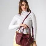 Belted Pebbled Hand Bag - marron