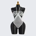 Deep V-neck White Lace Embroidery Bodysuit