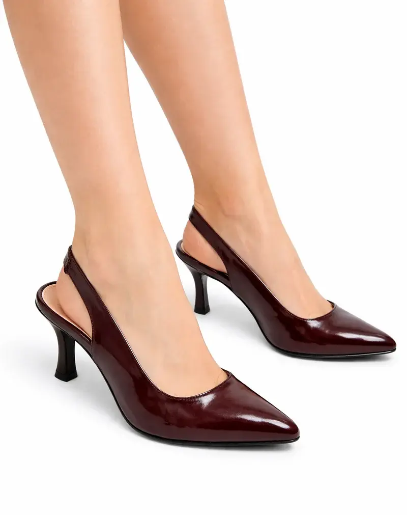 Shiny Step Slingback Heels C-103