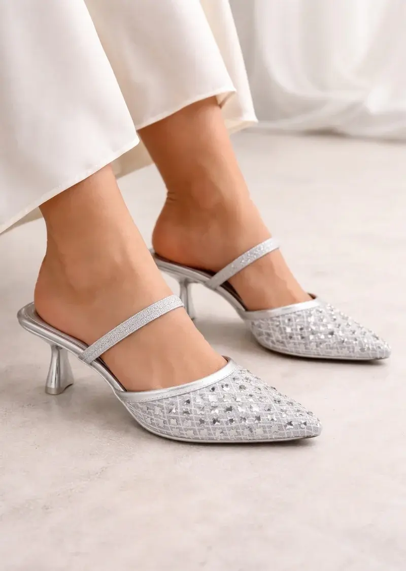 Elegant Embellished Mesh Heels C-83