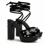 Wraparound Block Heel Studded Sandal C-102