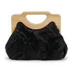 English: Elegant Ruched Handbag with Natural Wooden Handle. VS-53