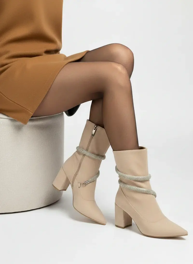 HALF BOOT LEATHER MID HEELS R-603