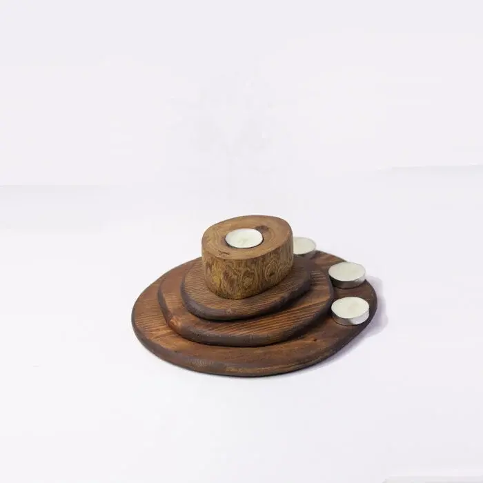 Handmade Layered Wooden Candle Holder – Natural Elegance for Every Corner