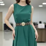 Wide Embellished Belt with Statement Round Buckle BT-12