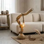 Modern Rustic Wooden Table Lamp with Natural Jute Rope & Edison Bulb