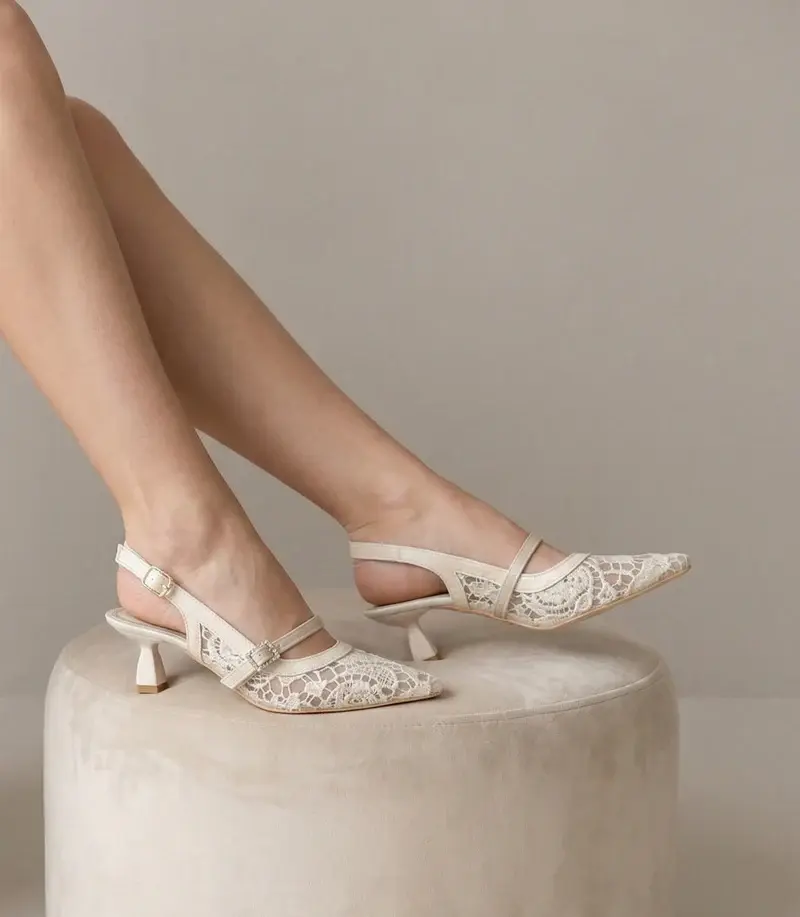 Lace Heeled Slingback Sandal C-118