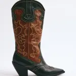 EMBROIDERED COWBOY HEEL BLACK-TAN WOMEN'S BOOTS