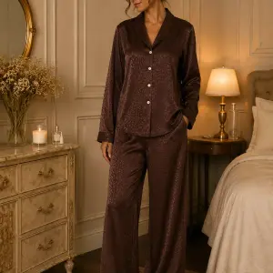 Chocolate jacquard satin pjs