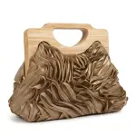 English: Elegant Ruched Handbag with Natural Wooden Handle. VS-53