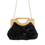 English: Elegant Ruched Handbag with Natural Wooden Handle. VS-53