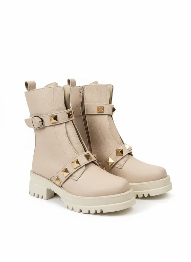 HALF BOOT LEATHER MID HEELS R-603