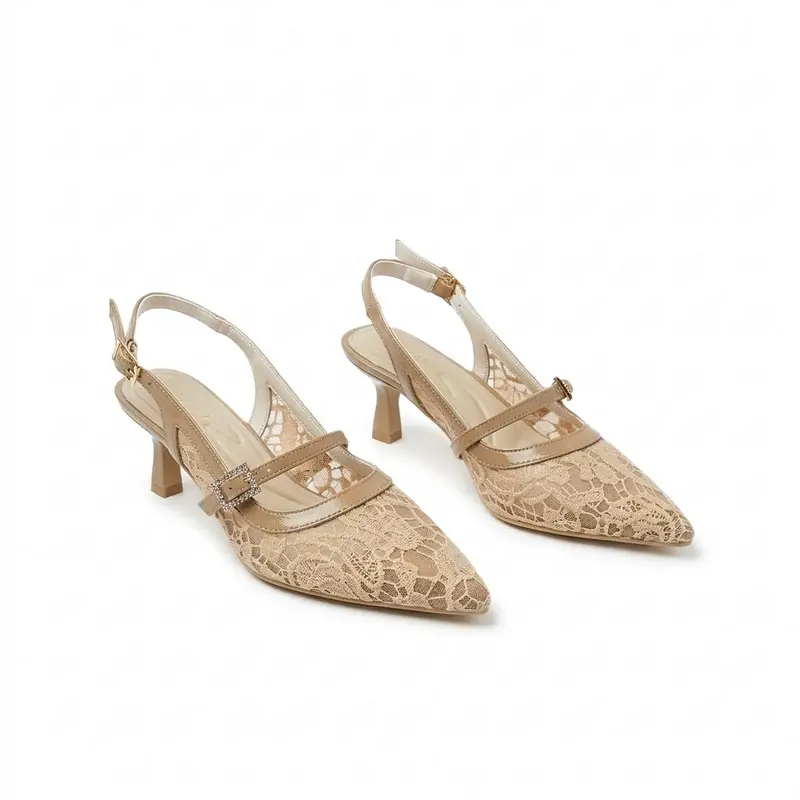 Lace Heeled Slingback Sandal C-118