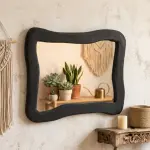 Handmade Decorative Black Wall Mirror with Modern Wavy Design