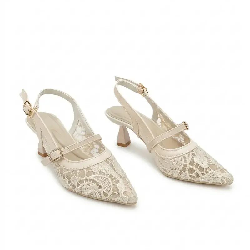 Lace Heeled Slingback Sandal C-118