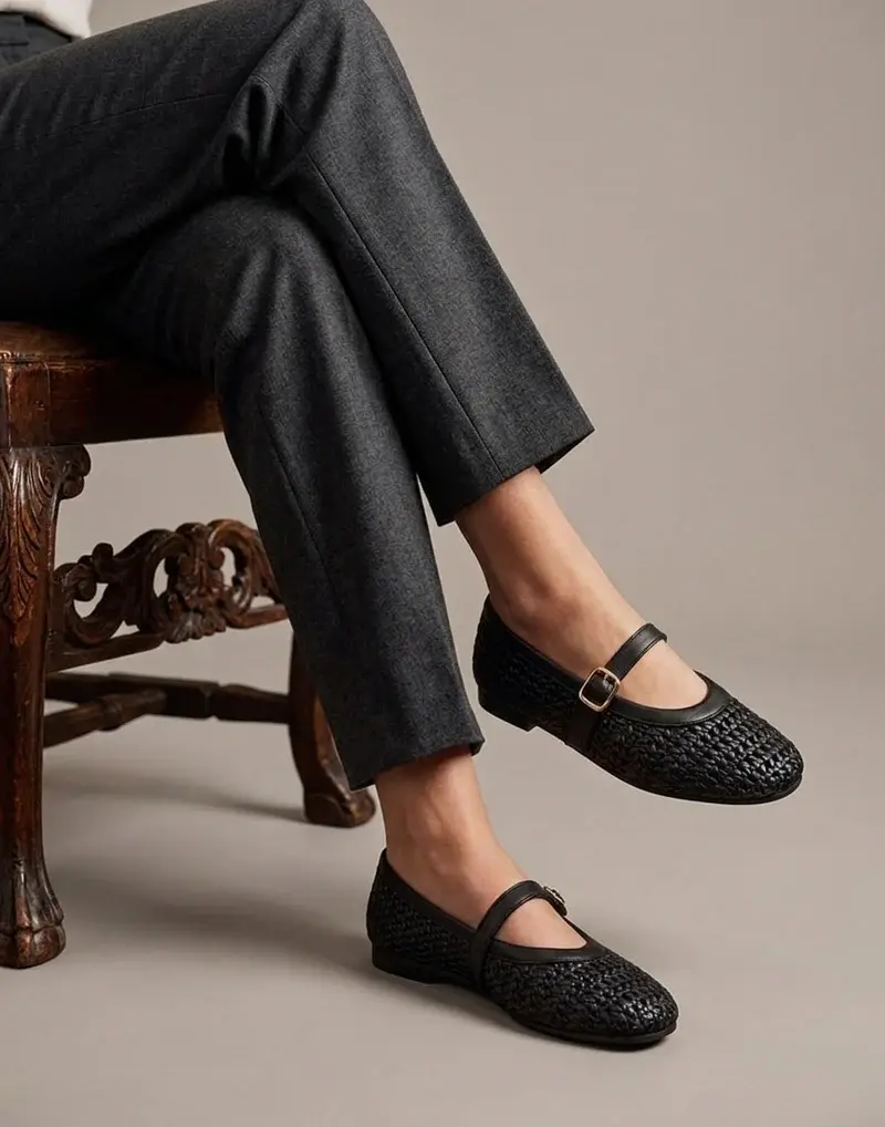 Elegant Woven Ballet Flats with Front Strap BN-56