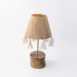 Bohemian Wood Table Lamp with Handcrafted Jute Tassel Shade