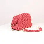 Hand-Knitted Red Shoulder Bag – Luxury Crochet Women’s Handbag with Chain Strap