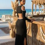 Black Contrast Trim Cutout Maxi Dress