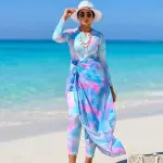 Blue & Pink Tie-Dye Burkini Set with Sarong