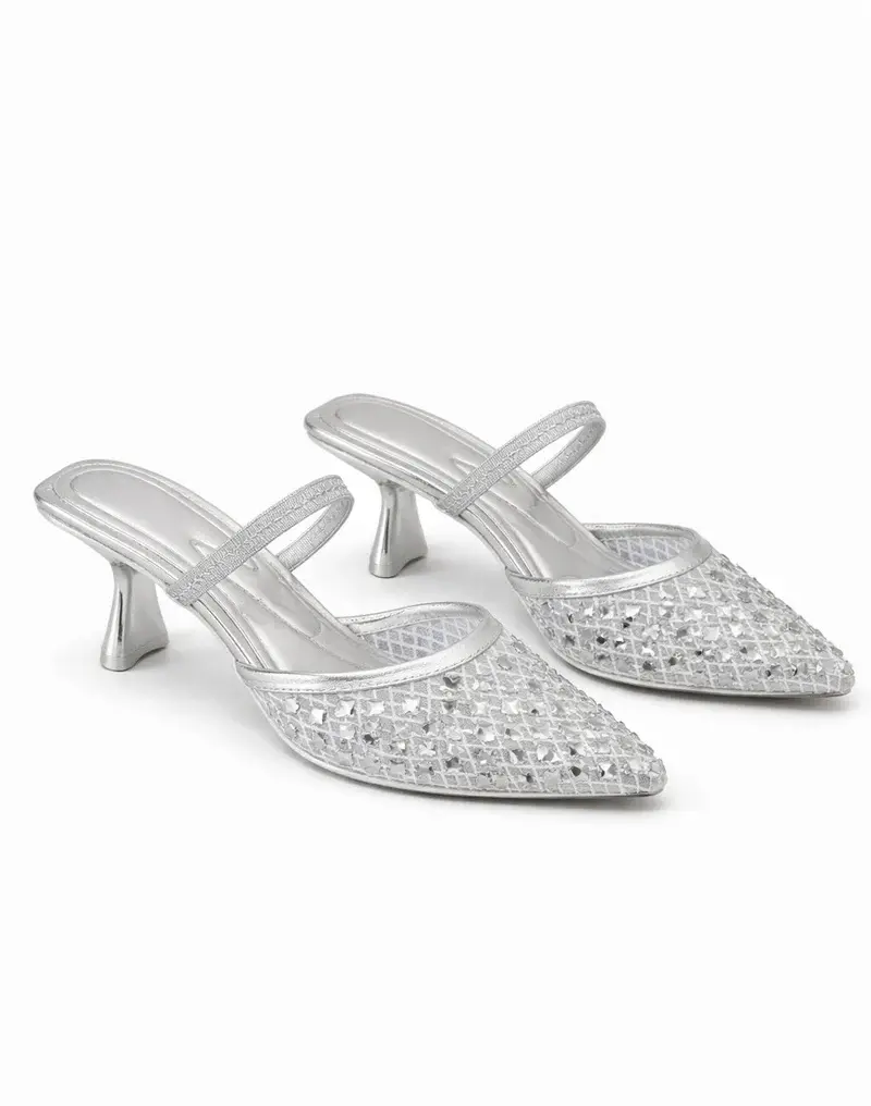 Elegant Embellished Mesh Heels C-83