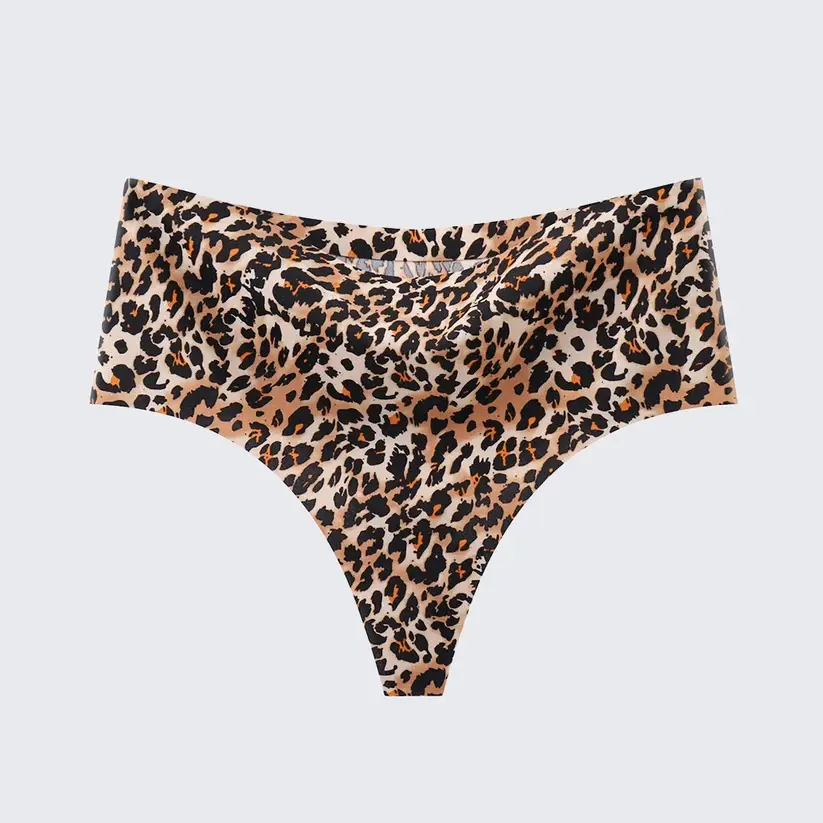 Women's Seamless Ice Silk Thong Underwear Leopard Print & Solid Color Panties
