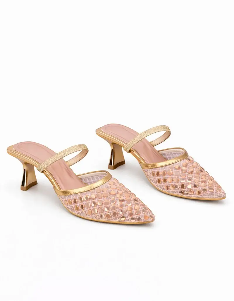 Elegant Embellished Mesh Heels C-83