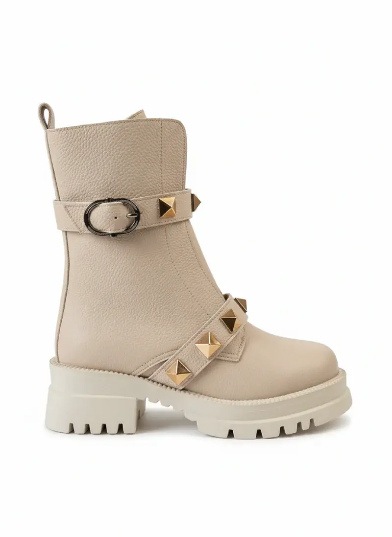 HALF BOOT LEATHER MID HEELS R-603
