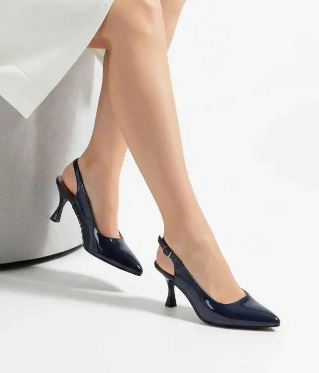 Shiny Step Slingback Heels C-103