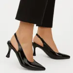 Shiny Step Slingback Heels C-103