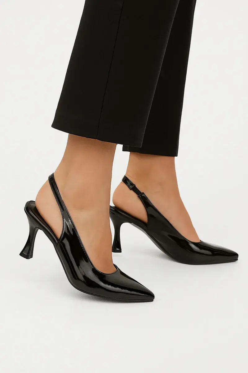 Shiny Step Slingback Heels C-103