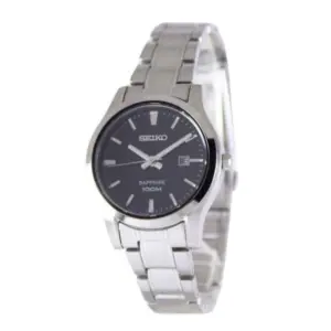 SEIKO Ladies' Hand Watch QUARTZ Stainless Band, Black Dial SXDG63P1