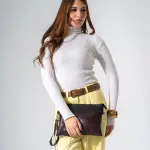 Croc-Embossed Oversized Clutch-brown