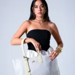Tote Bag with Contrast Handle - BEIGE