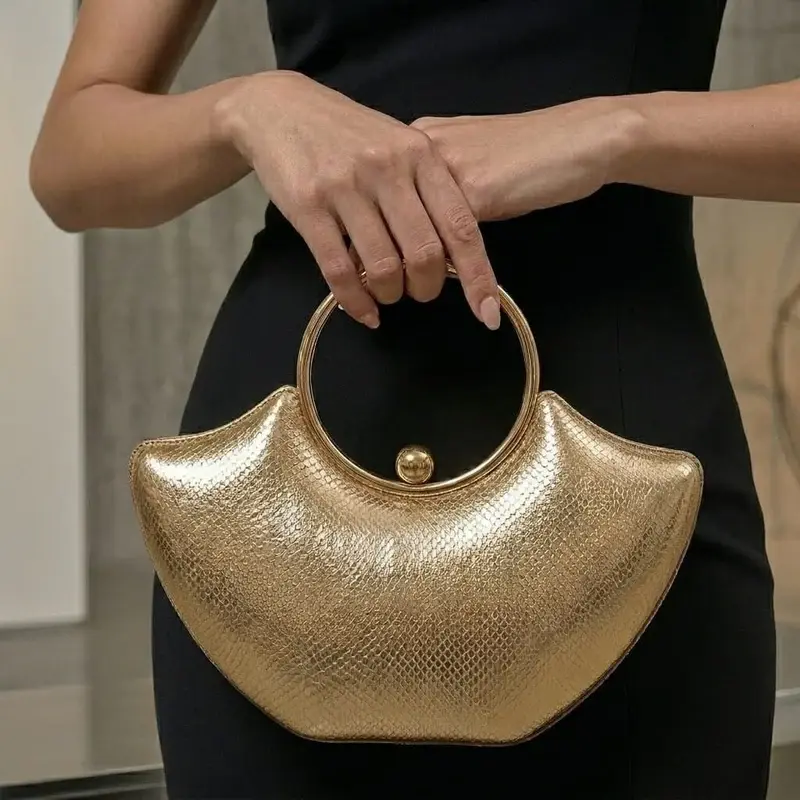 Silver Crescent Bag with Circular Handle VS-51